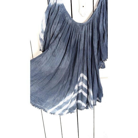 Gauzy blue white tie dye bell sleeve caftan top - Picture 4 of 5